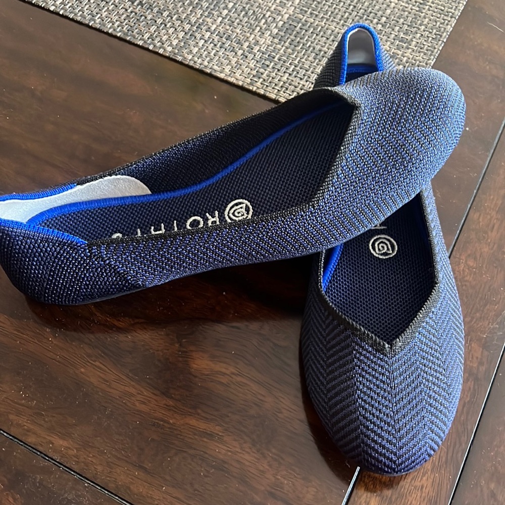 Rothy’s navy sparkle herringbone flats 8 EUC